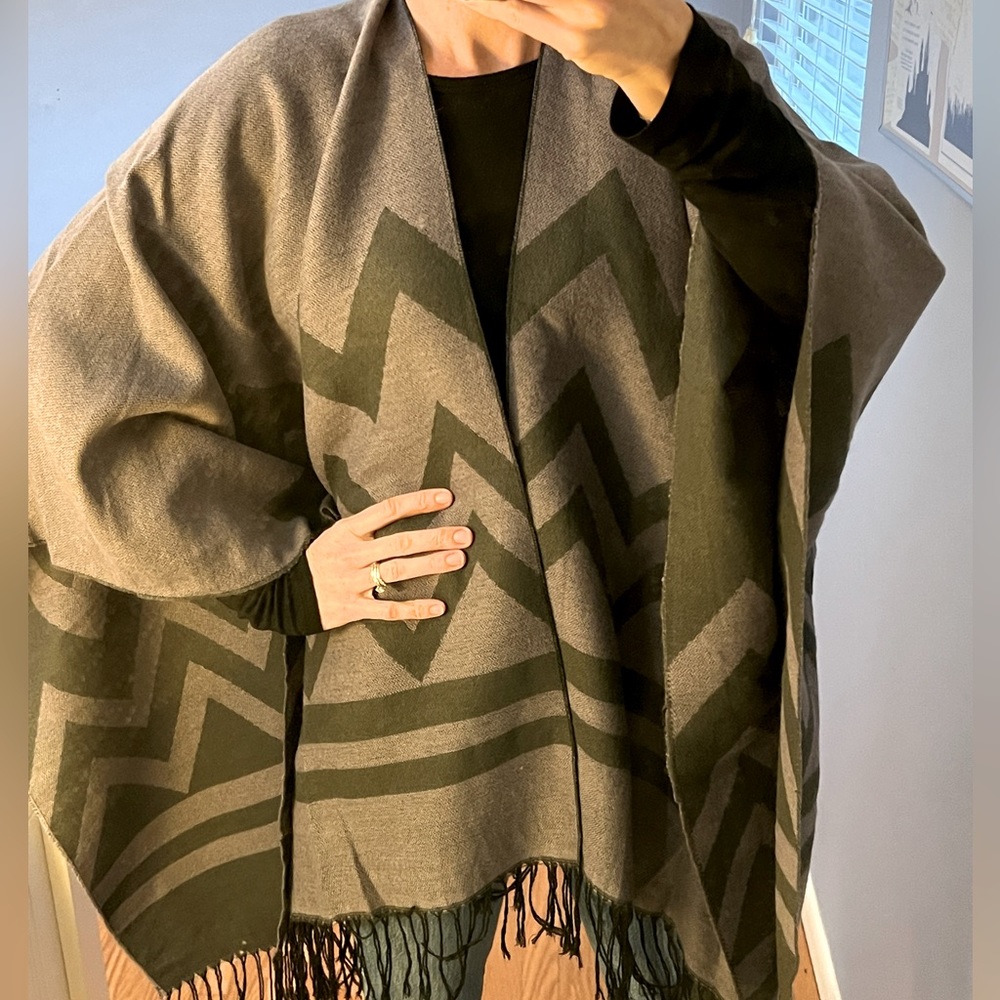 Reversible sweater poncho wrap